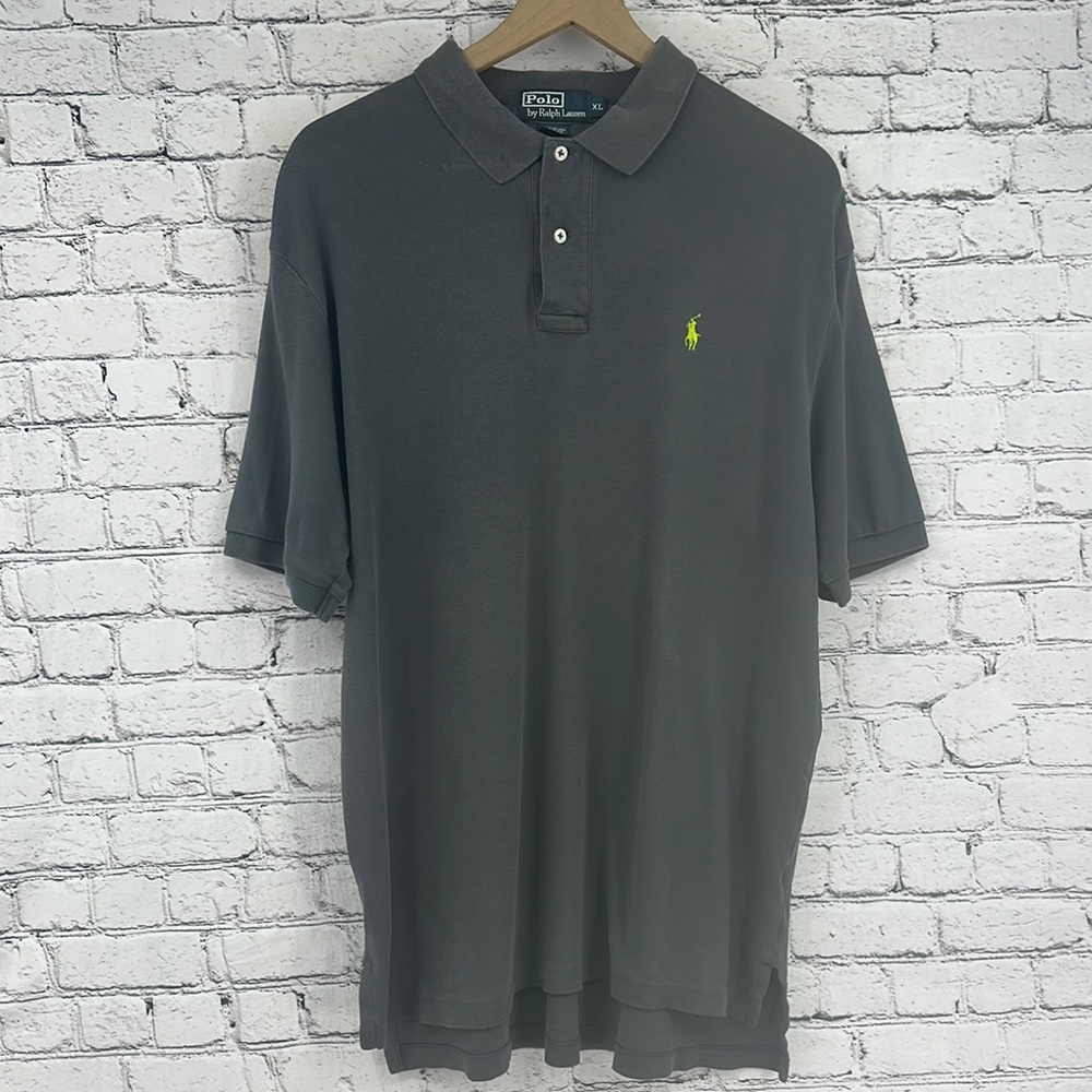 POLO by RALPH LAUREN Vintage 90s Men's Gray Polo Shirt w/ Neon Logo XL Gray GUC!